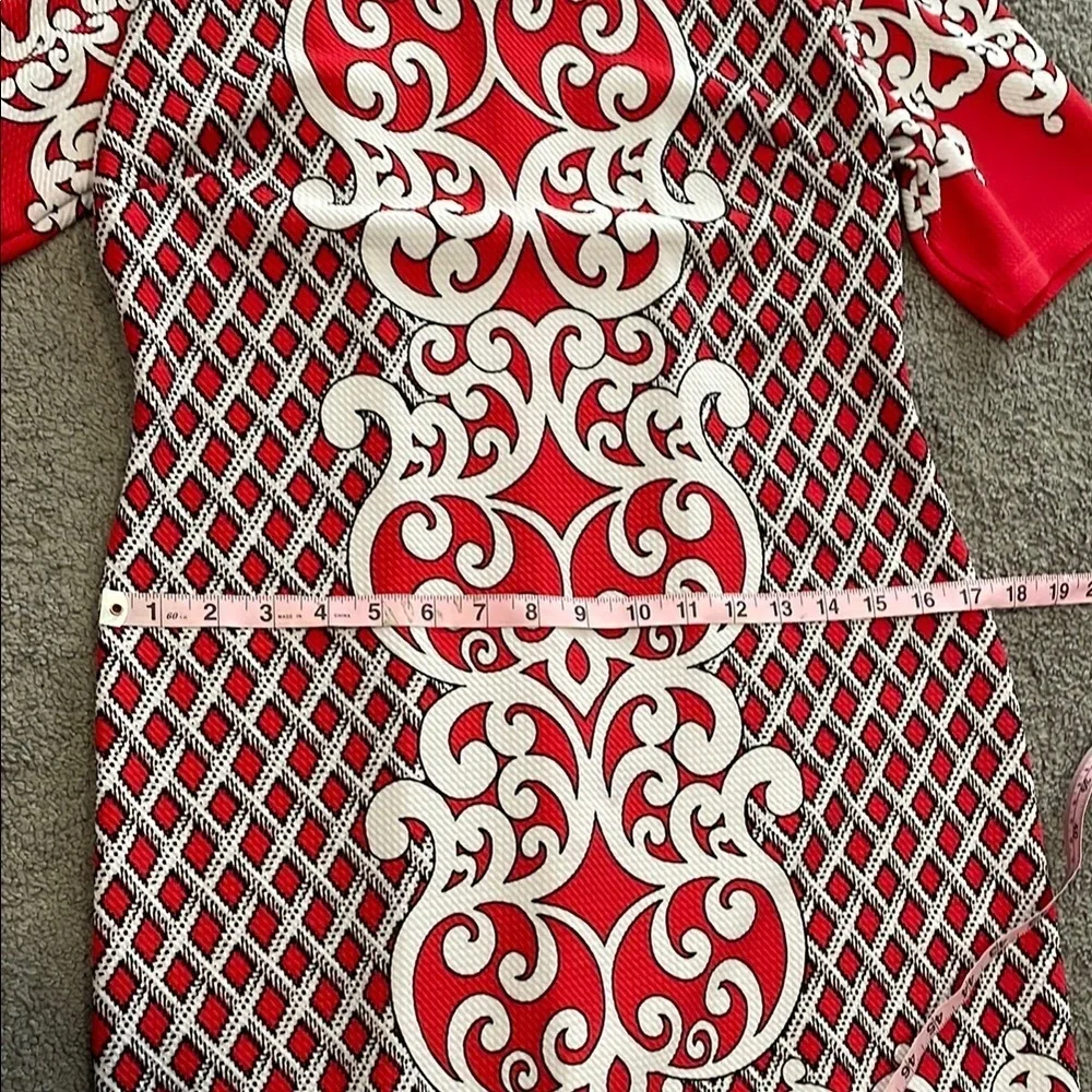 Shelby & Palmer Red and White Pattern Sheath Dress | Size 8